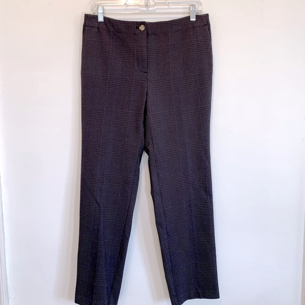 New J Jill Brushed Plaid Bi-Stretch Twill Red Blue Career Pants